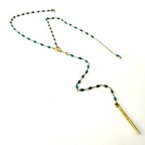 Turquoise Y Necklace, Ethnic Brass Pendant